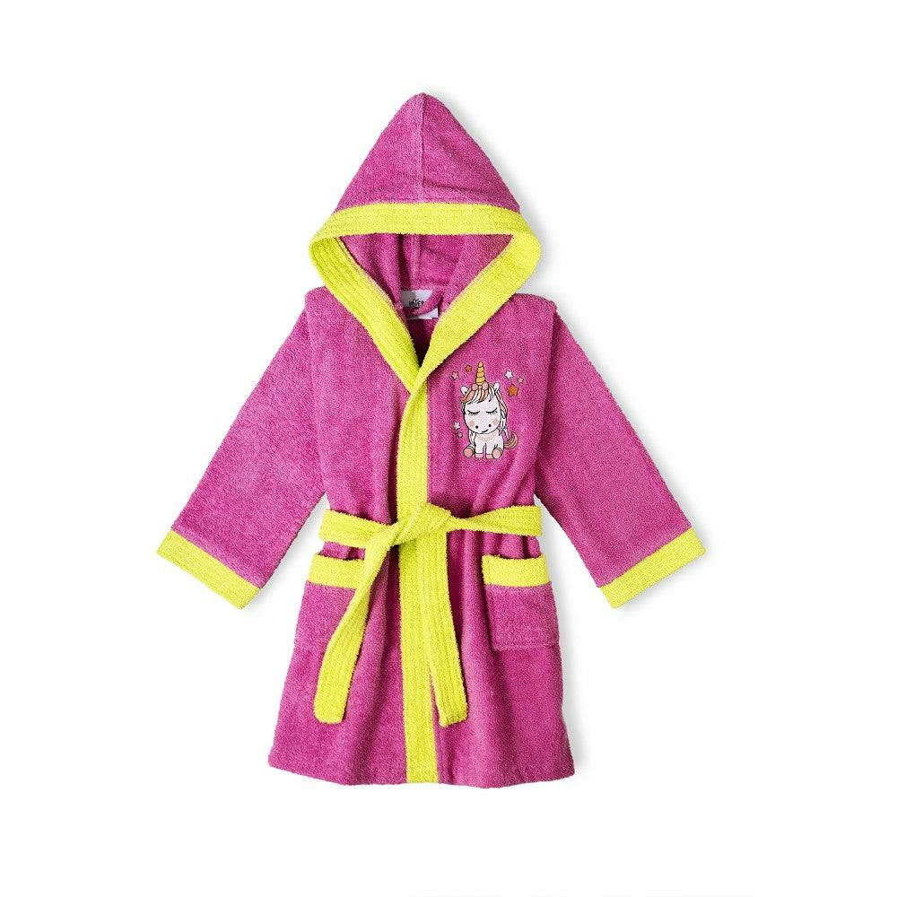 Albornoz infantil de algodón terry 100% fucsia