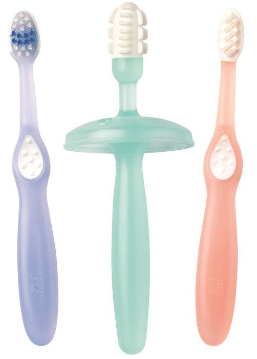 Training toothbrush set for children mint scent blue-salmon