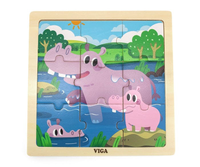 Puzzle de madeira de 9 peças Viga Hipopótamo