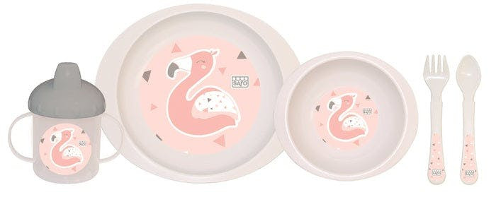 5-piece baby tableware set Jungle Party Flamingo