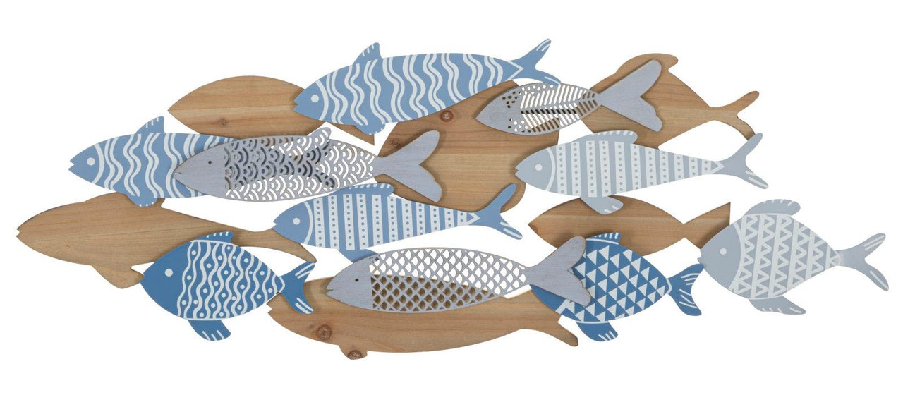 Panel de pared Fish Sea en metal y madera