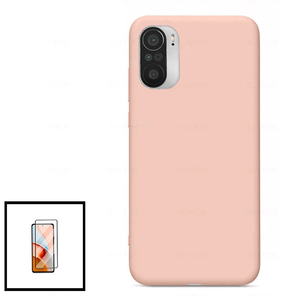 Liquid silicone case and tempered glass screen protector for Xiaomi Poco F3 - Pink