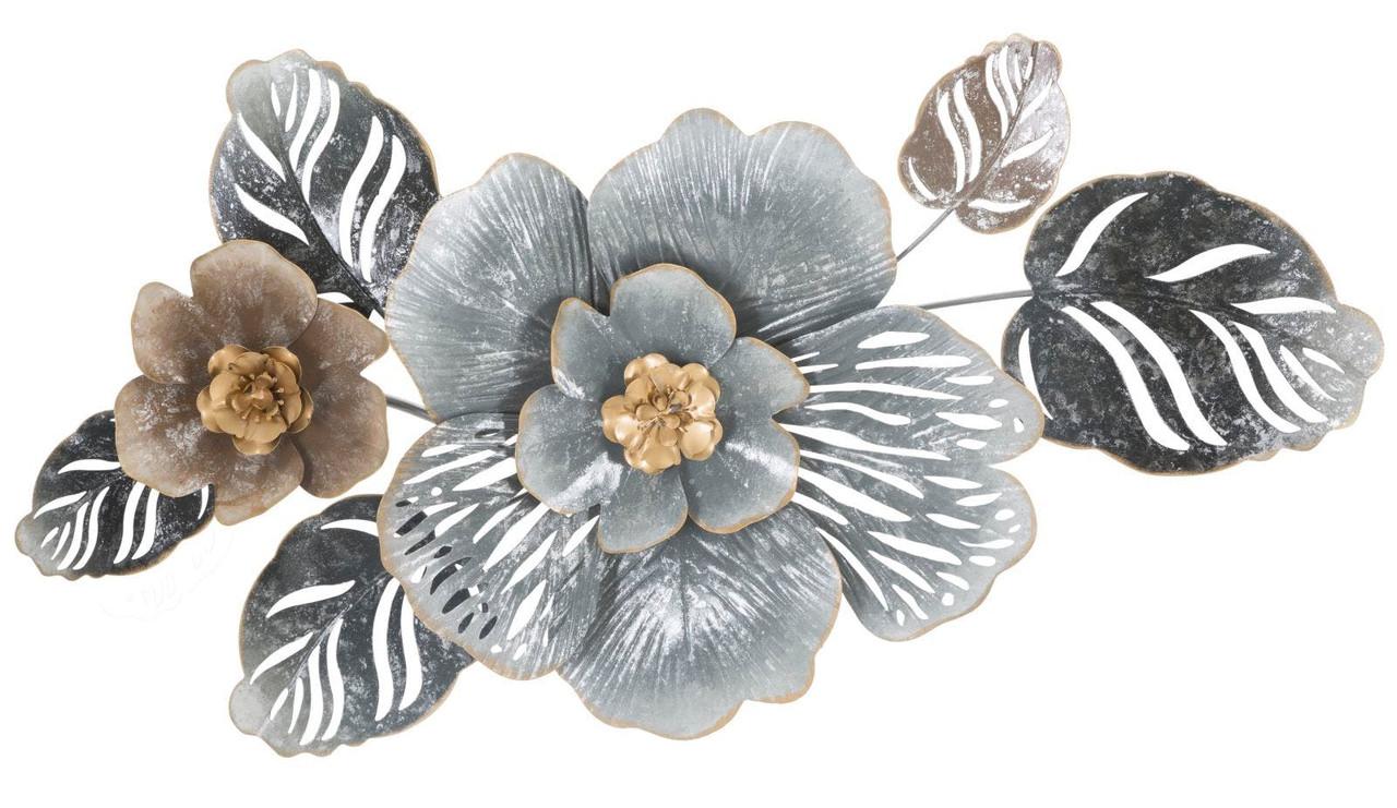 Panel decorativo 3D de metal con hojas y flores