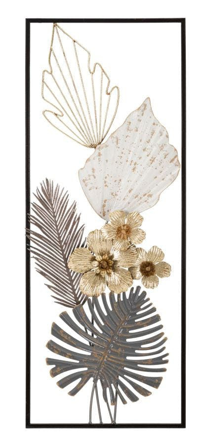 Panel decorativo de metal con motivos de hojas y flores
