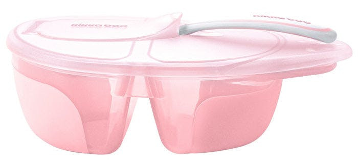 Two-compartment baby bowl with spoon Tasty Pink