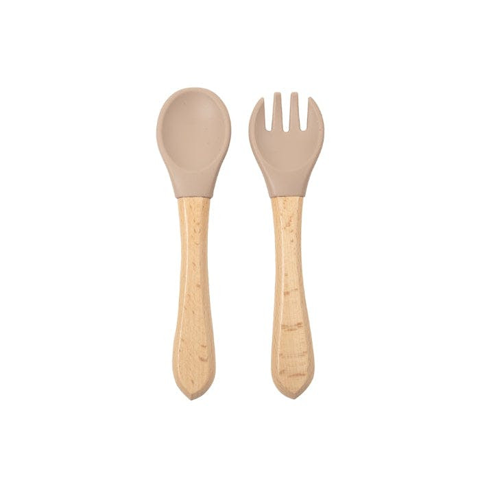 Juego cubiertos bebé silicona cuchara y tenedor caqui