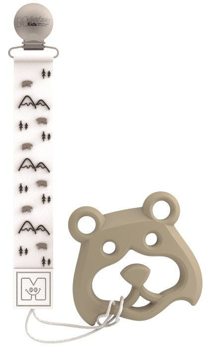 Fita porta-chupete de silicona con mordedor oso