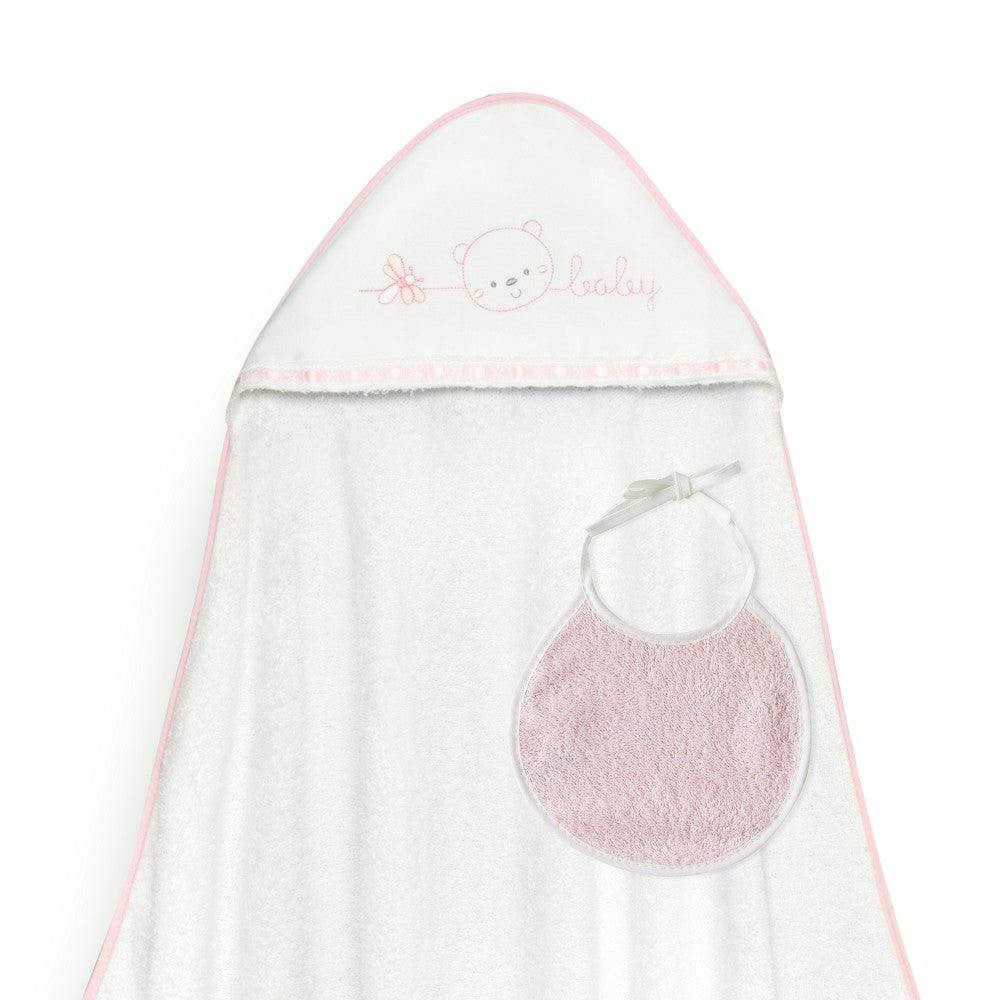 Toalla de baño con capucha y babero 'Cara Osito' rosa