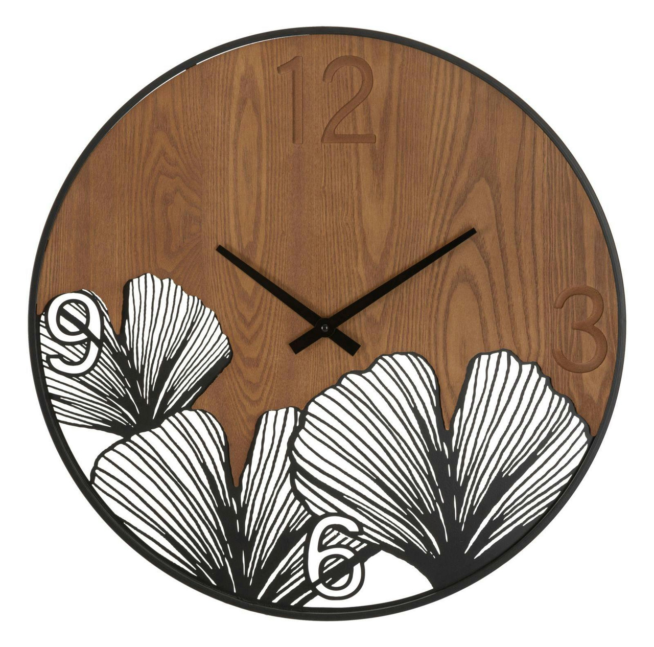 Reloj de pared Super Wood con detalles de hojas, metal y madera 60 cm
