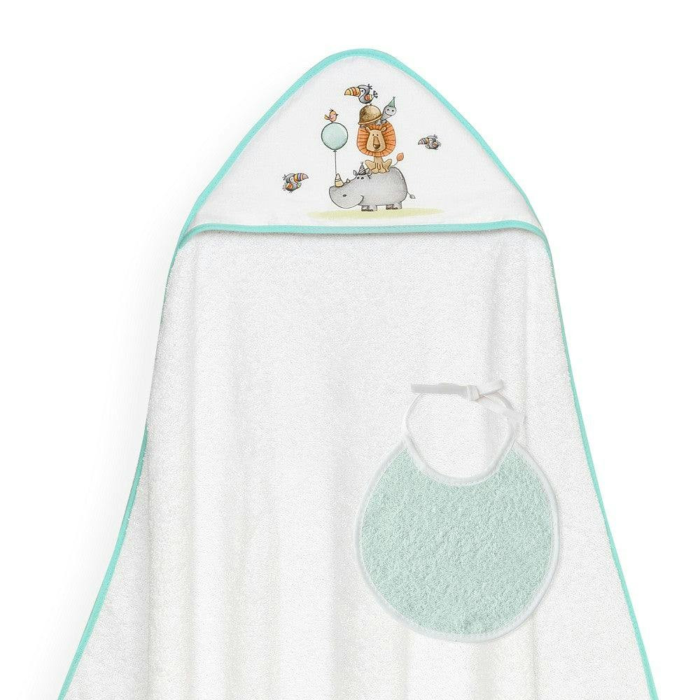 Hooded baby bath towel and bib Rino León green