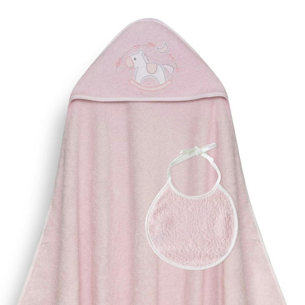 Toalla con capucha y babero 100x100 cm - rosa