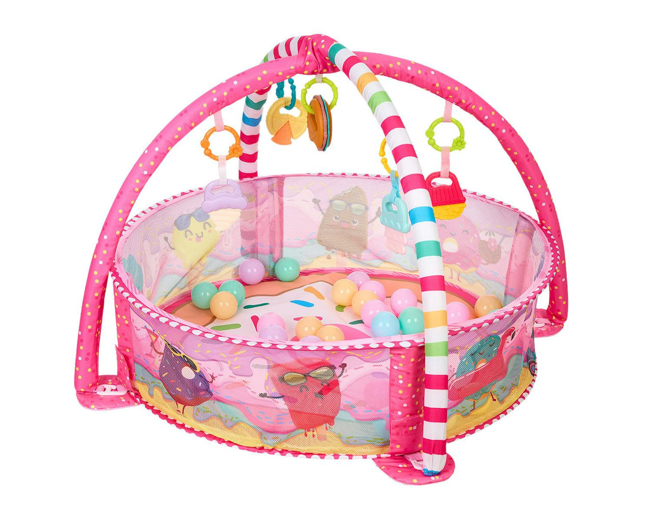 Play mat with colourful balls and detachable arches