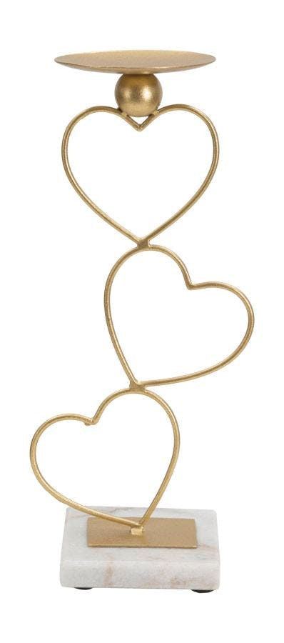 Portavelas Hearts en metal dorado con base de mármol