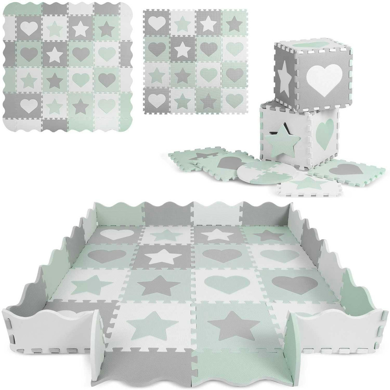 Baby puzzle mat 150 x 150 cm gray and mint