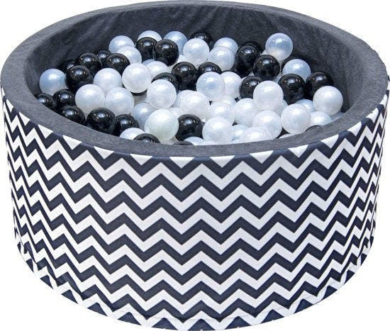 Piscina de bolas 90x40 cm con 200 bolas patrón cebra negro blanco gris