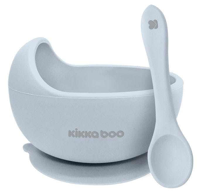 Yummy silicone bowl with suction base and spoon Blue