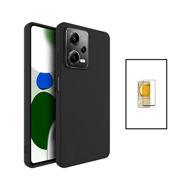 Tempered glass screen protector and liquid silicone case kit for Poco X5 - Black