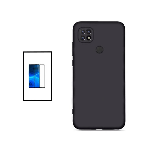 Kit vidrio templado Full Cover y funda silicona líquida para Redmi 10C - Negro