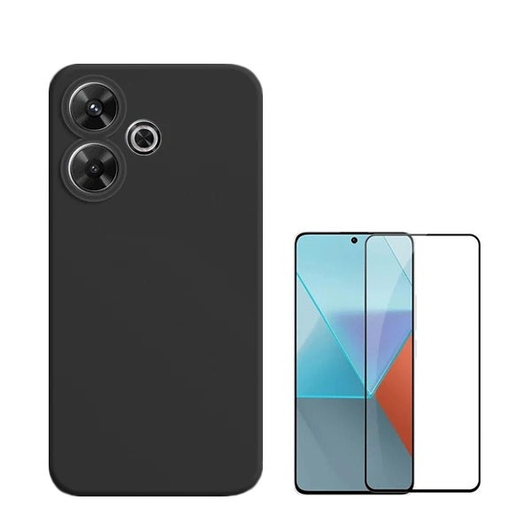 Protector de Cristal Full Cover y Funda de Silicona Líquida para Xiaomi Redmi 13 - Negro