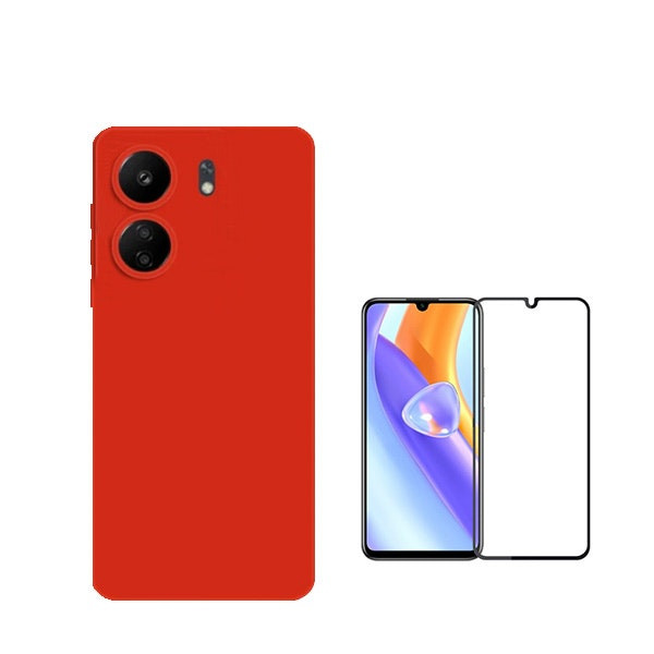 Tempered glass full cover protector and liquid silicone case for Redmi 13C
