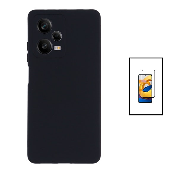 Kit protector de vidrio templado full cover y funda de silicona líquida para Redmi Note 12 Pro+ - Negro