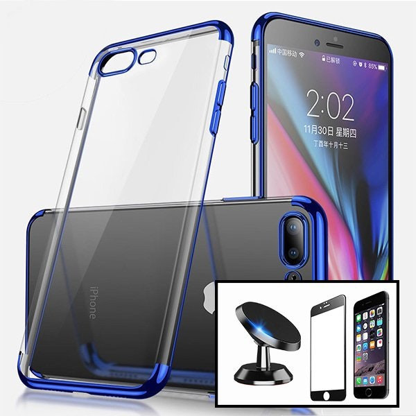 Kit protector vidrio 5D full cover con funda SlimArmor y soporte magnético para iPhone 7/8/SE