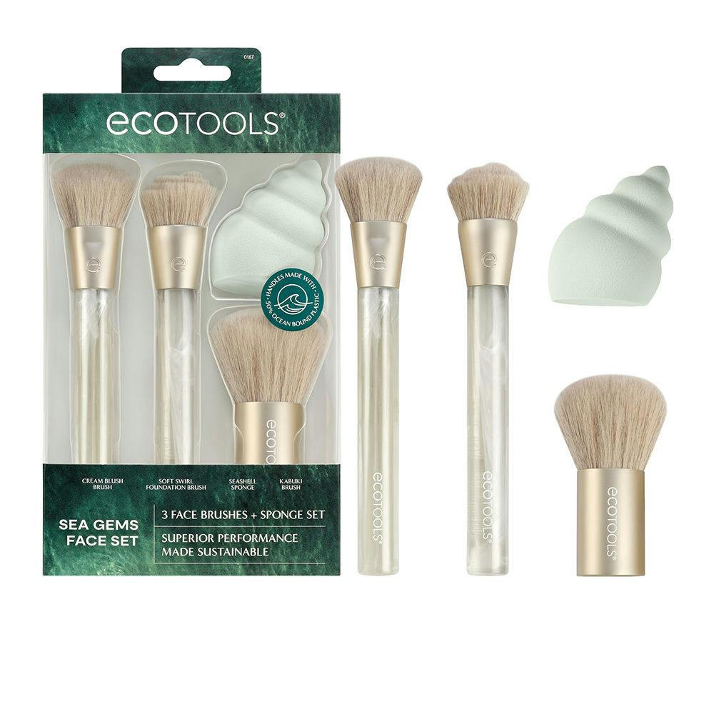 Sea Gems 4-piece makeup brush and sponge set