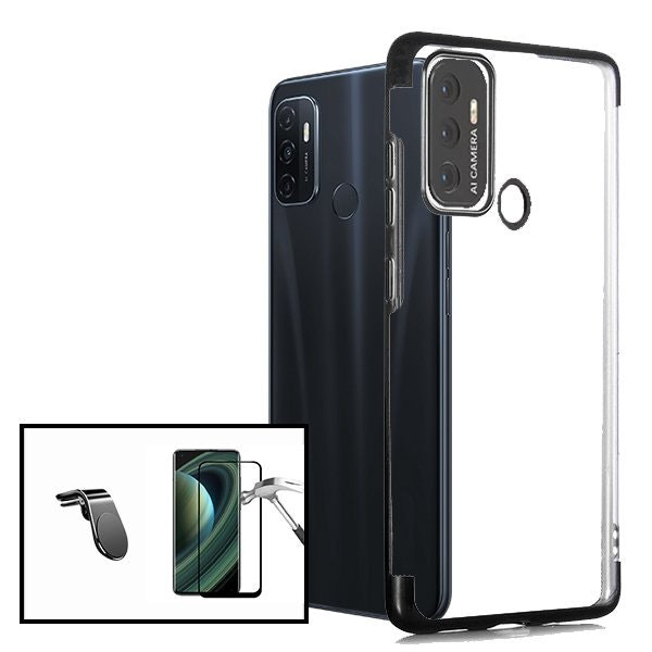 Protector de Vidrio Full Cover 5D y Funda SlimArmor con Soporte Magnético para Oppo A33 (2020) - Negro