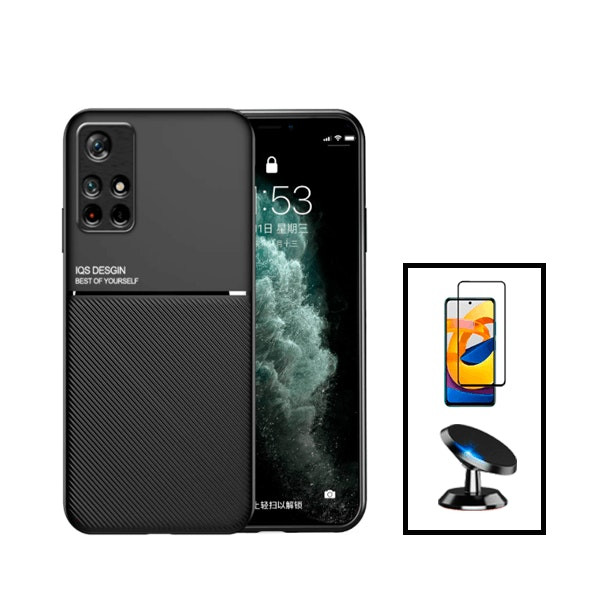 Magnetic Lux case with 5D glass and magnetic car mount for Xiaomi Redmi Note 11S - Black