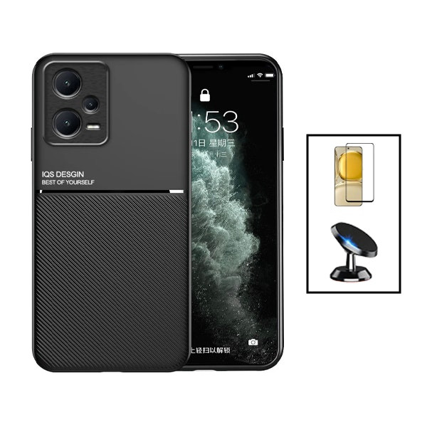 Magnetic luxury case kit with 5D screen protector and car mount for Xiaomi Poco X5 - Black