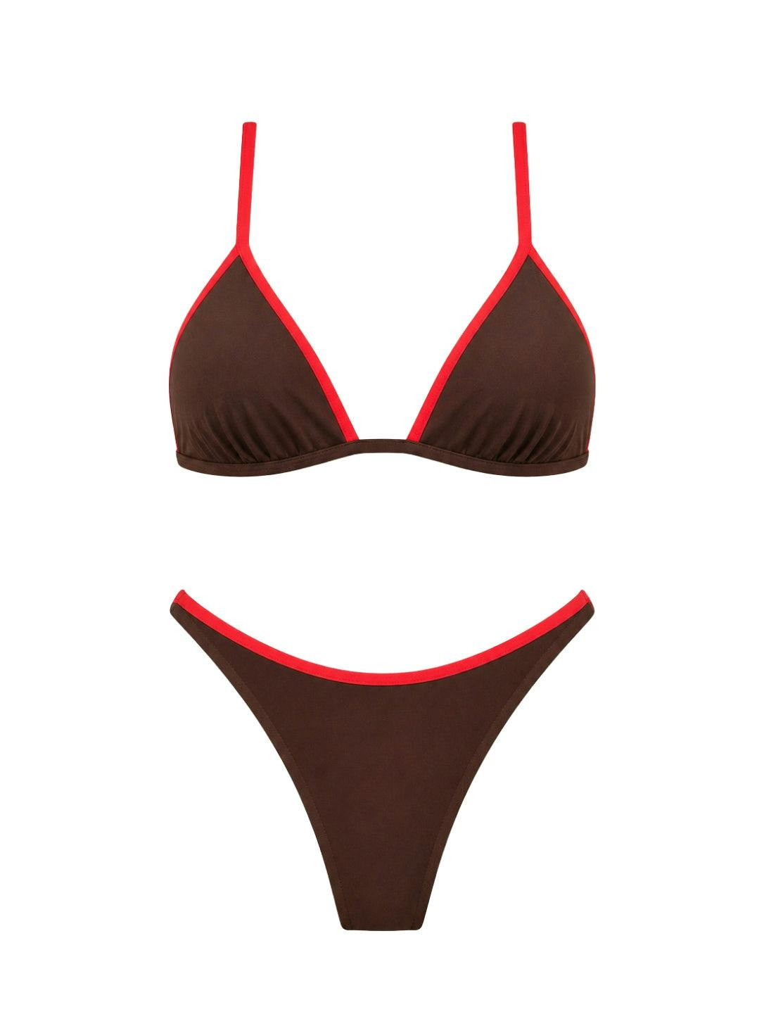 Top bralette Signature en tejido italiano - marrón y rojo