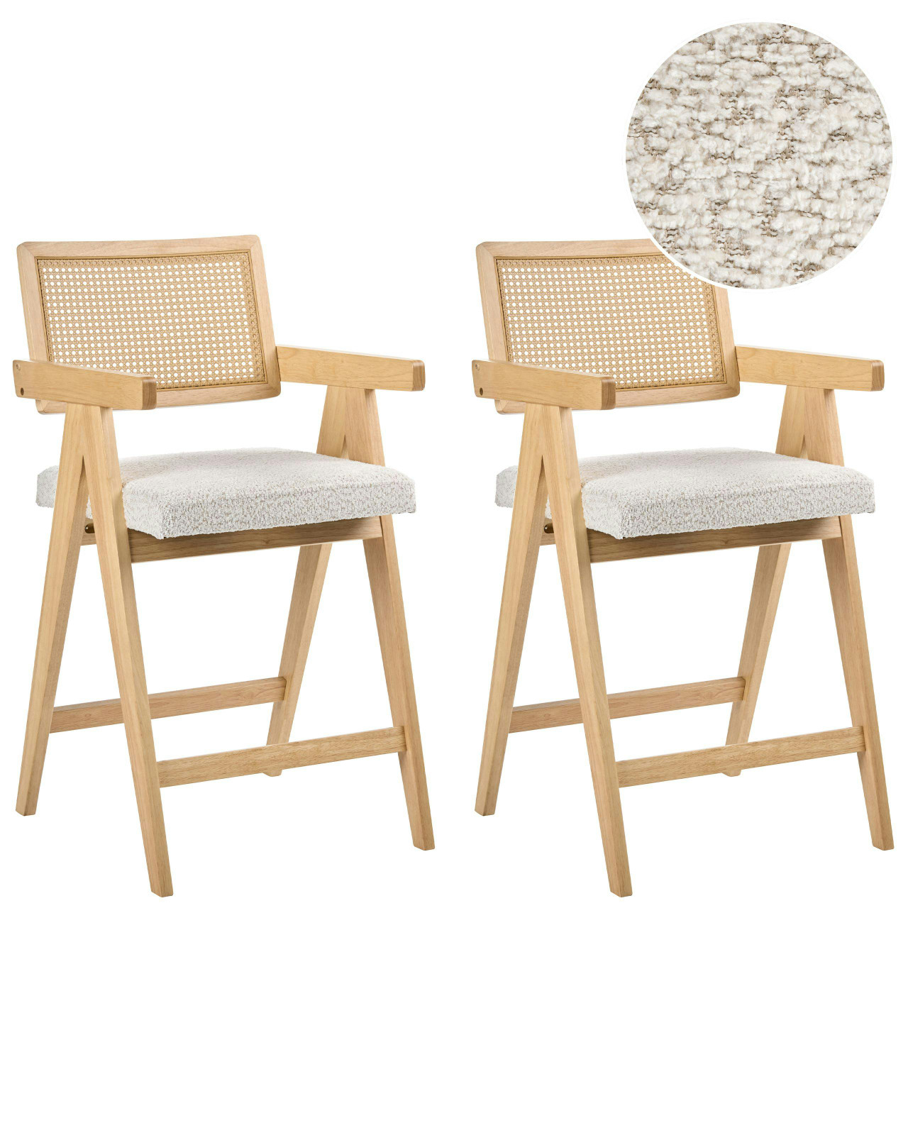 Conjunto de 2 taburetes de bar AVA en madera con asiento bouclé