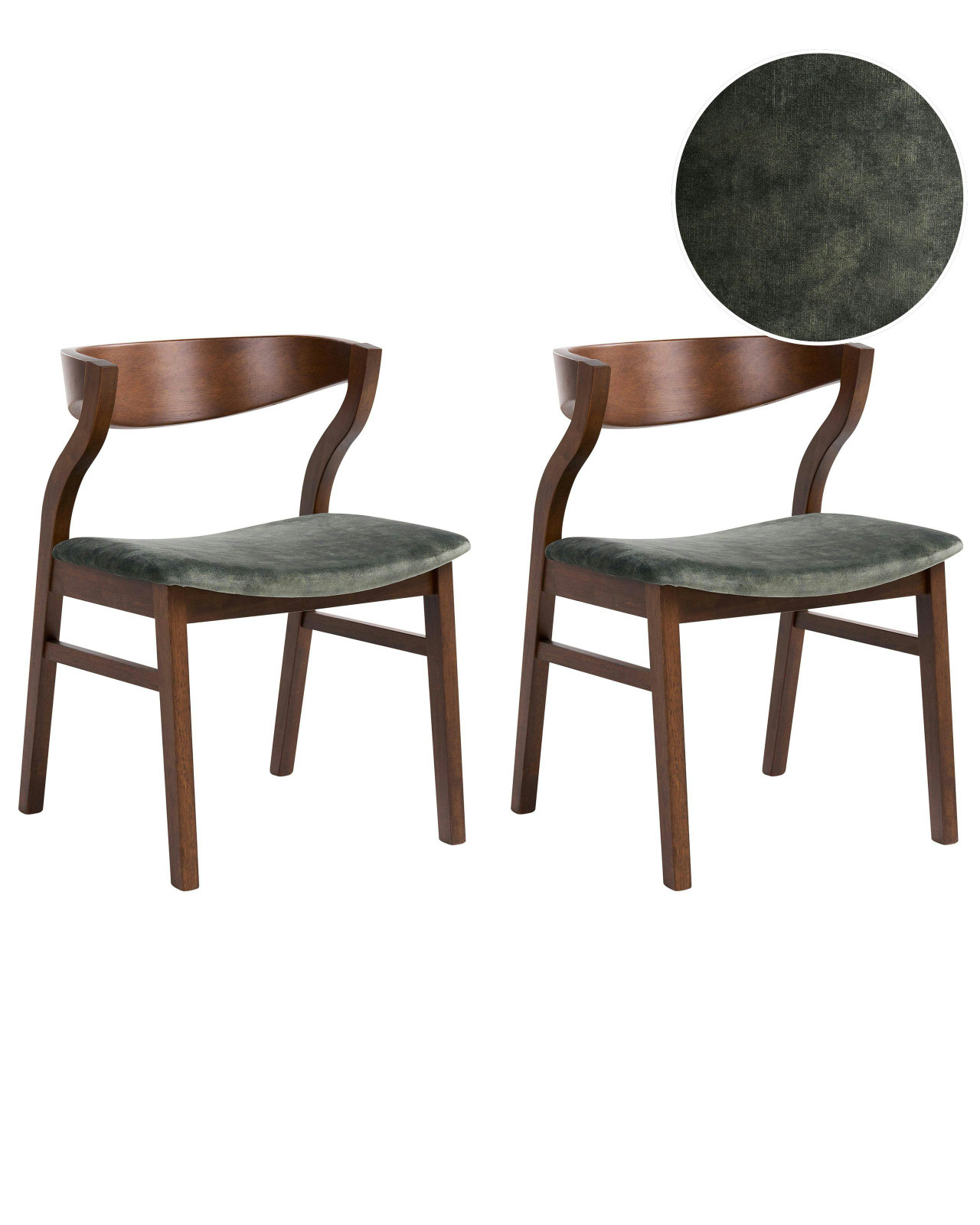 Conjunto de 2 cadeiras de jantar MAROA Madeira Castanho Escuro/Verde