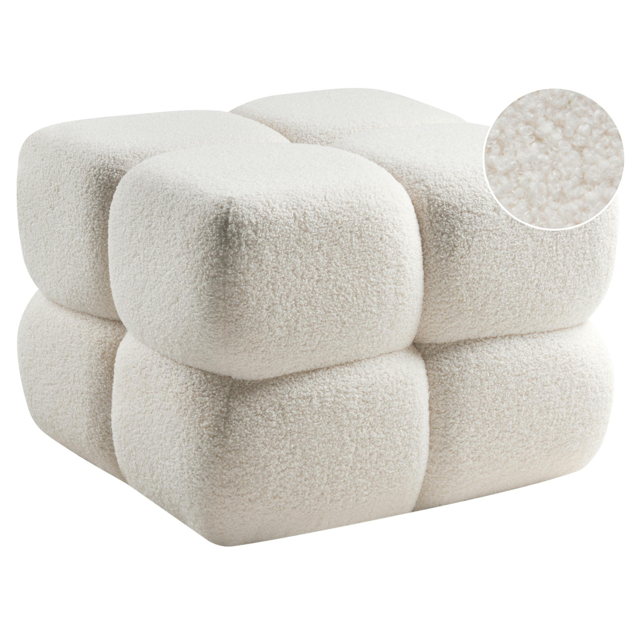 Puf cuadrado Caliente bouclé blanco