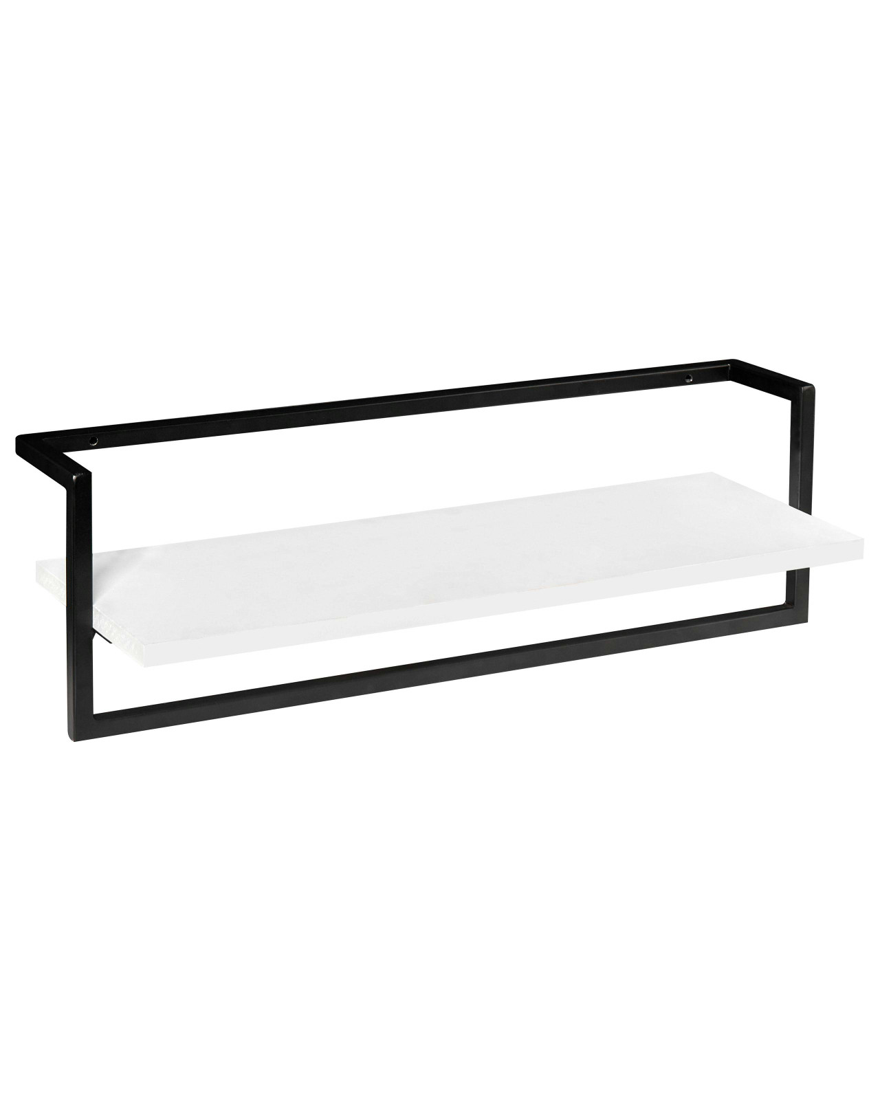Toallero de pared con estante MDF y estructura metálica negra