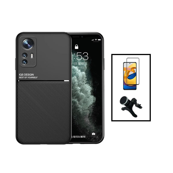 Kit funda magnética con protector 5D y soporte magnético para coche para Xiaomi 12 Lite - Negro