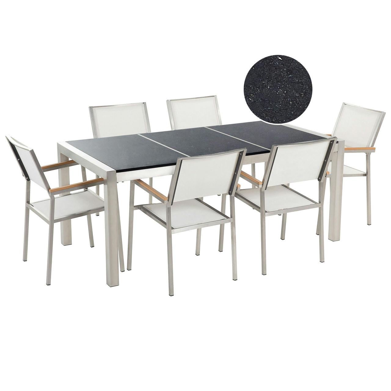 Conjunto de comedor exterior Grosseto en granito y acero inoxidable