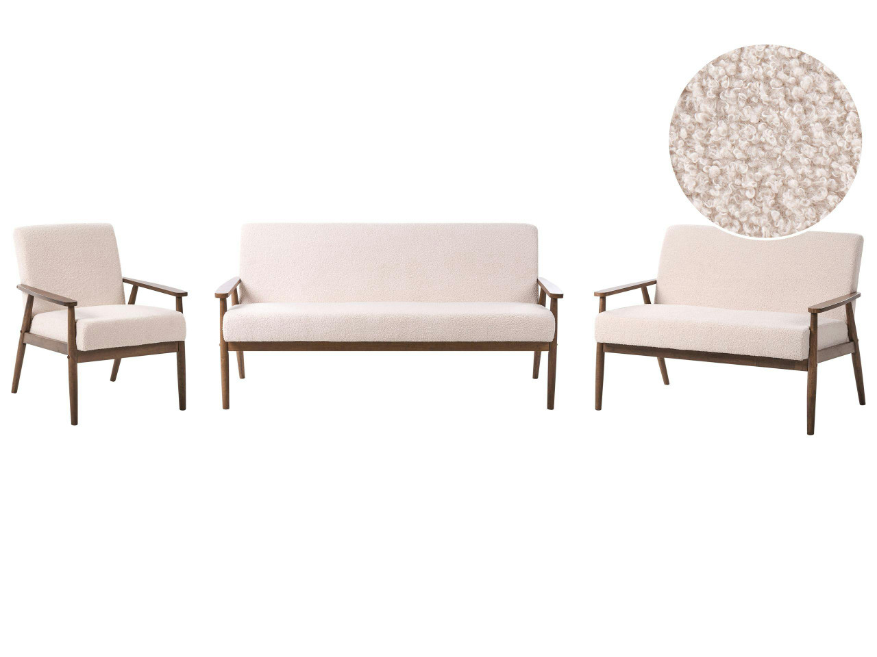 Conjunto de sala de estar 6 lugares ESRUM Bouclé Castanho escuro/Creme