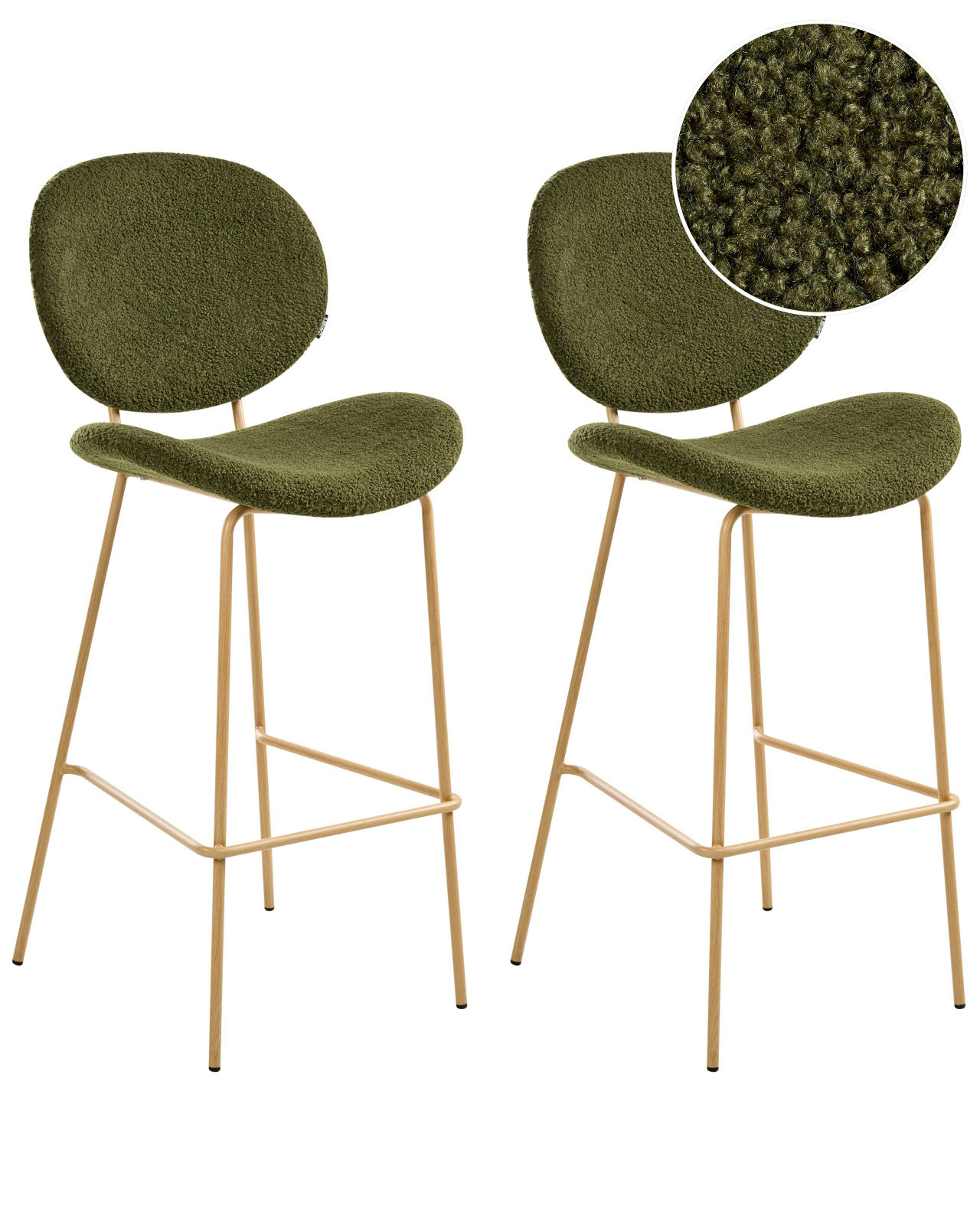 Conjunto de 2 bancos de bar LUANA Bouclé Verde escuro