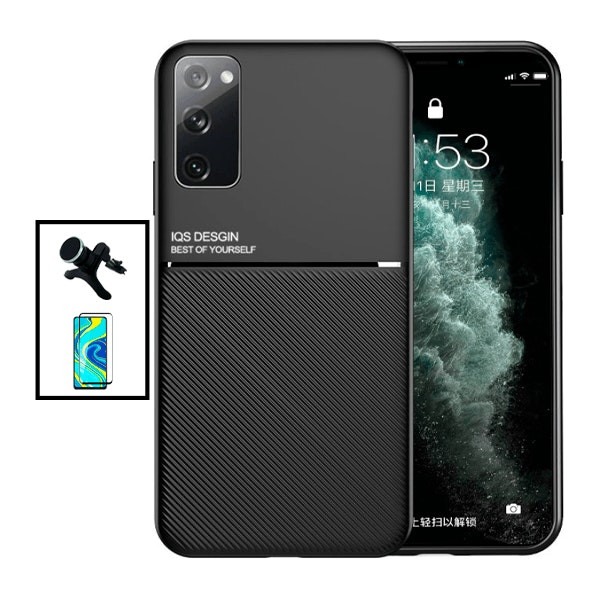 Magnetic Lux Case + 5D Full Cover Screen Protector + Magnetic Car Mount for Samsung Galaxy S20 FE 2022 - Black