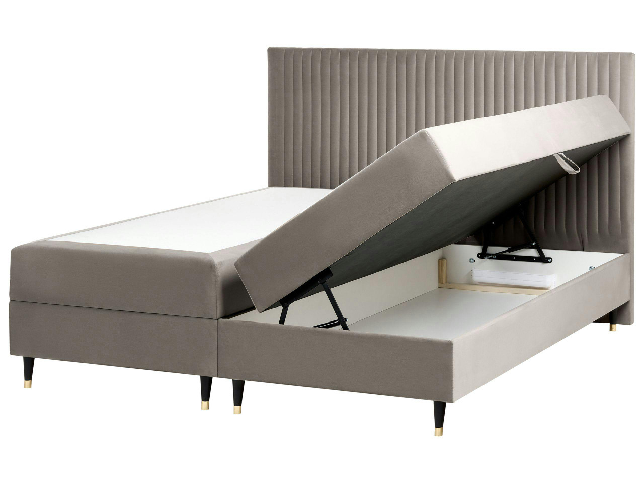 Cama continental com arrumação Veludo DAME 180 x 200 cm Taupe
