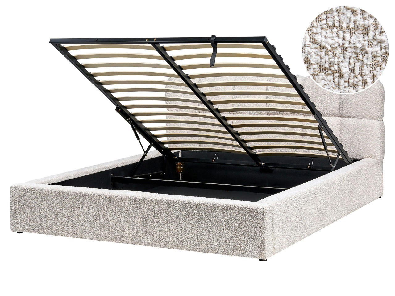 Sommier com arrumação Bouclé BASTON 160 x 200 cm Creme claro