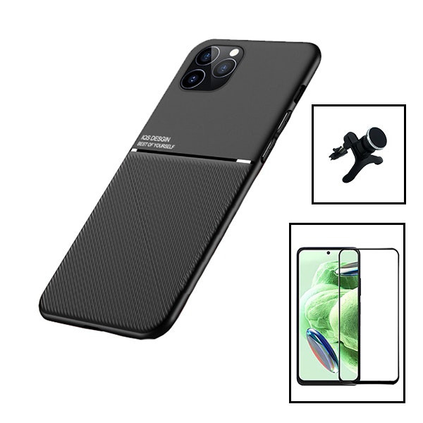 Magnetic luxury case with 5D protector and car mount for Xiaomi Redmi 12 5G - Black