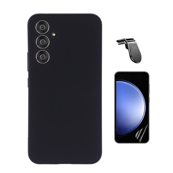 Hydrogel Full Cover Screen Protector + Liquid Silicone Case + Magnetic Mount for Galaxy S24 FE - Black