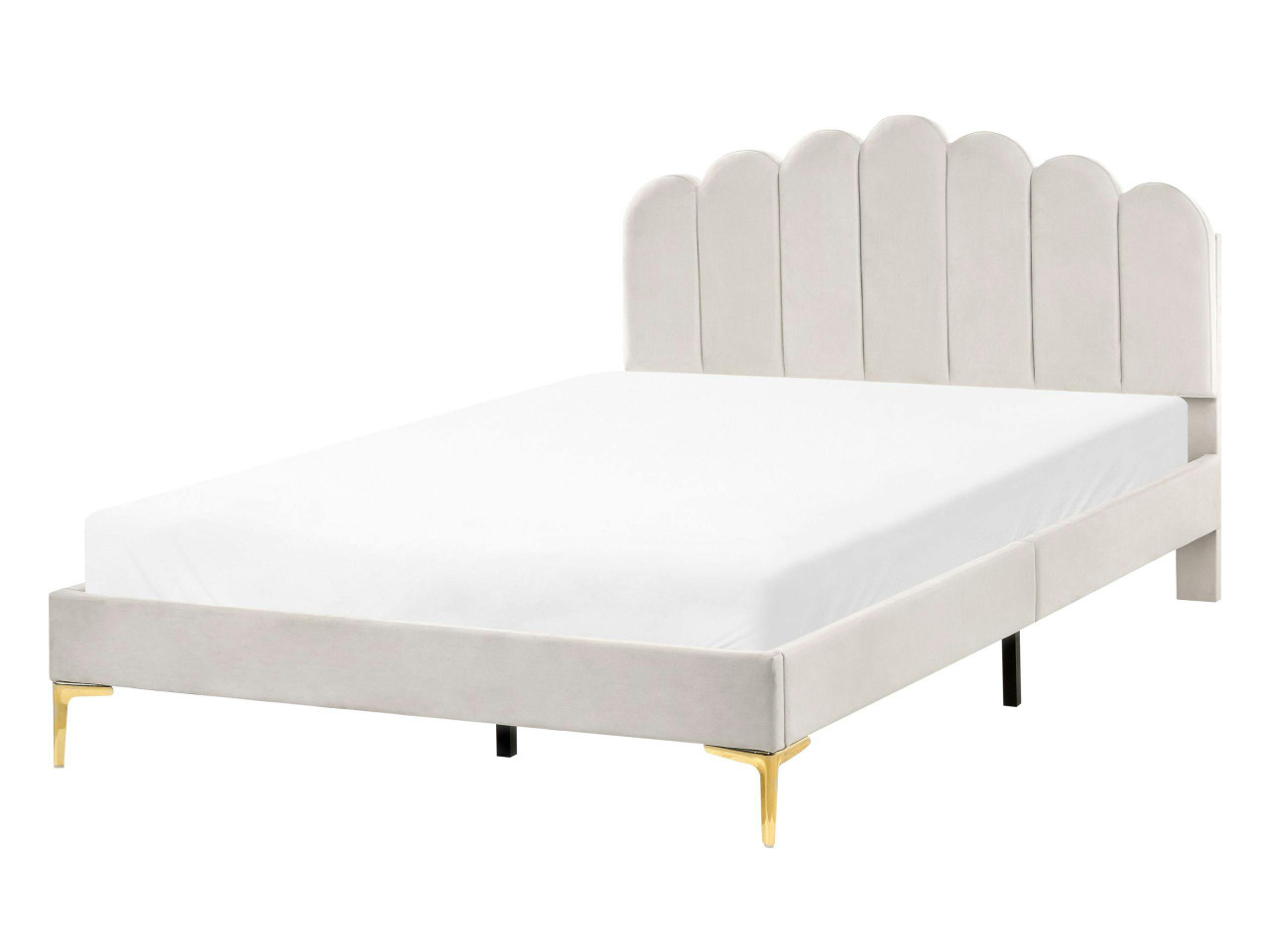 Cama Veludo SAUVIAN 140 x 200 cm Branco creme