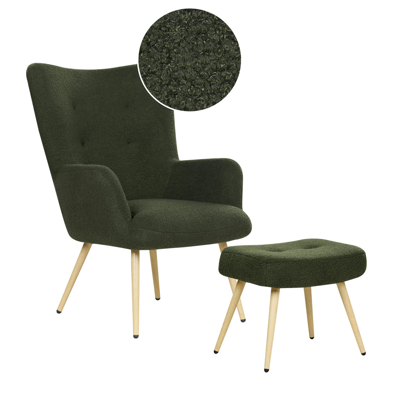 Sillón Vejle en bouclé con taburete