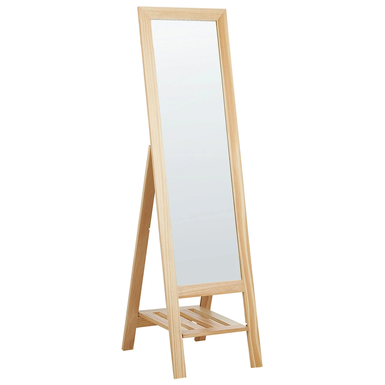 Full-length mirror with shelf Luisant in light pine