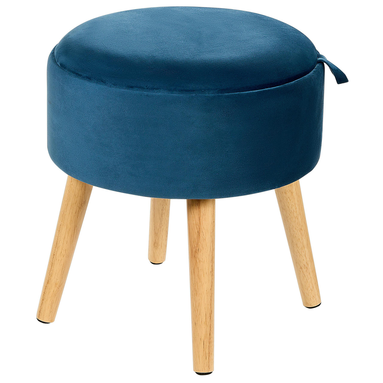 Taburete redondo Neely de terciopelo con patas de madera