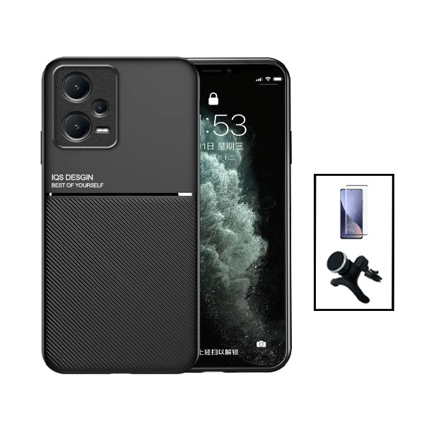 Funda magnética con protector 5D y soporte de coche reforzado para Redmi Note 12 Pro