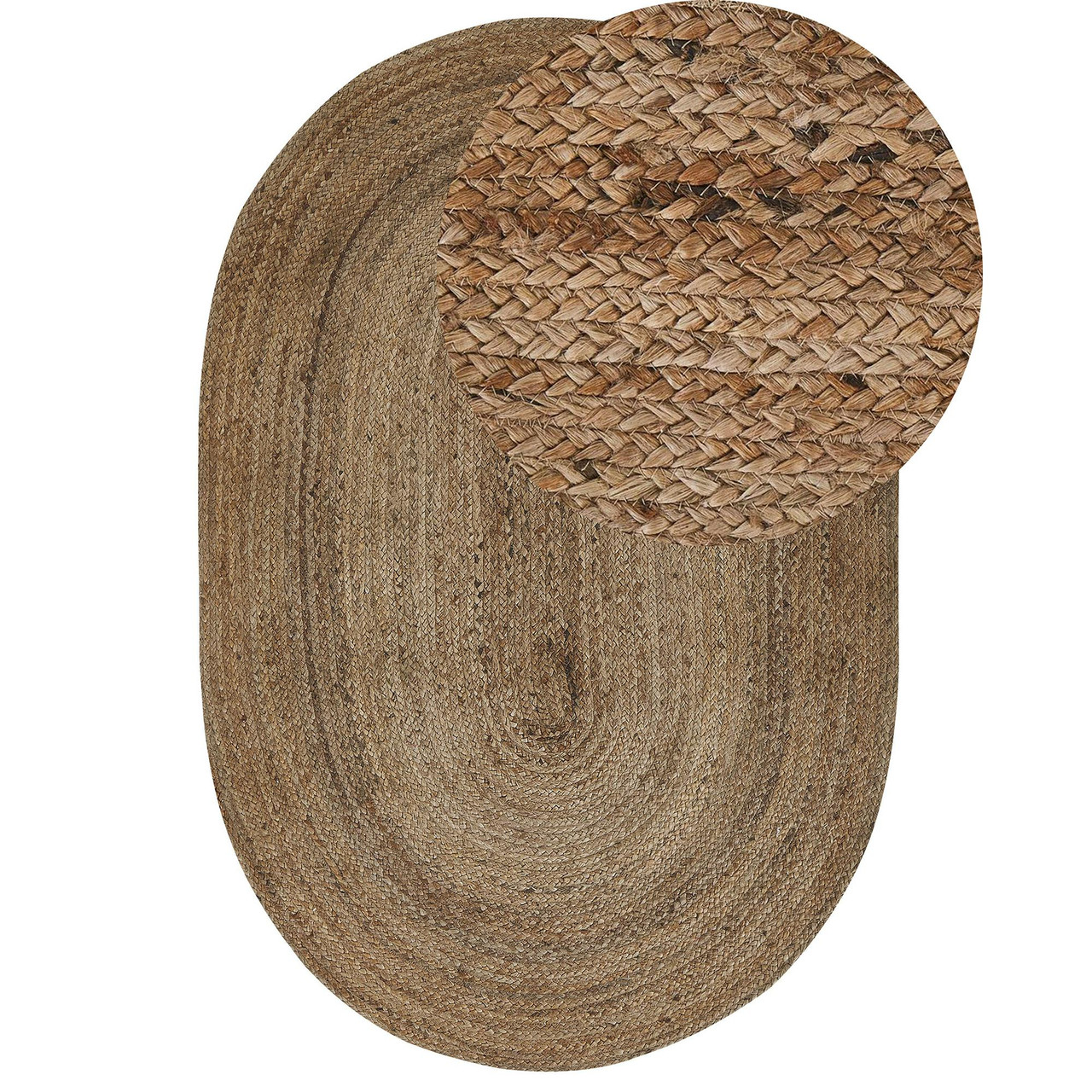 Alfombra ovalada de yute natural Demirci – crema